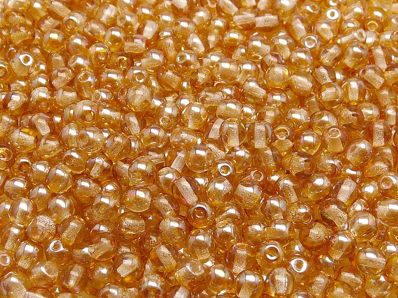 100 St. Runde Gepresste Perlen 4mm, Böhmisches Glas, Kristall Aprikose