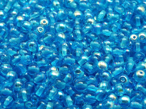100 St. Runde Gepresste Perlen 4mm, Böhmisches Glas, Aquamarinblau AB