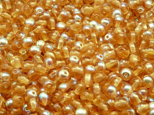 100 St. Runde Gepresste Perlen 4mm, Böhmisches Glas, Leichter Topas AB