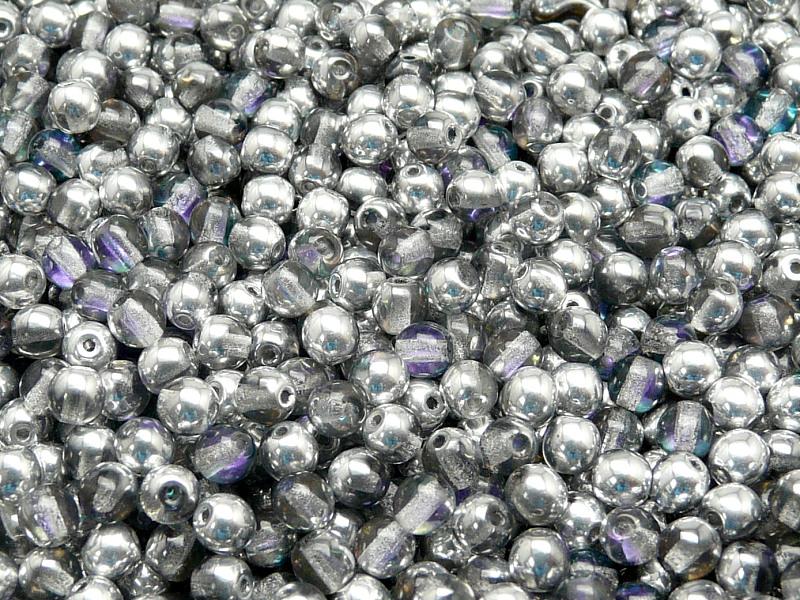 100 St. Runde Gepresste Perlen 4mm, Tschechisches Glas, Kristall Vitrail Hell