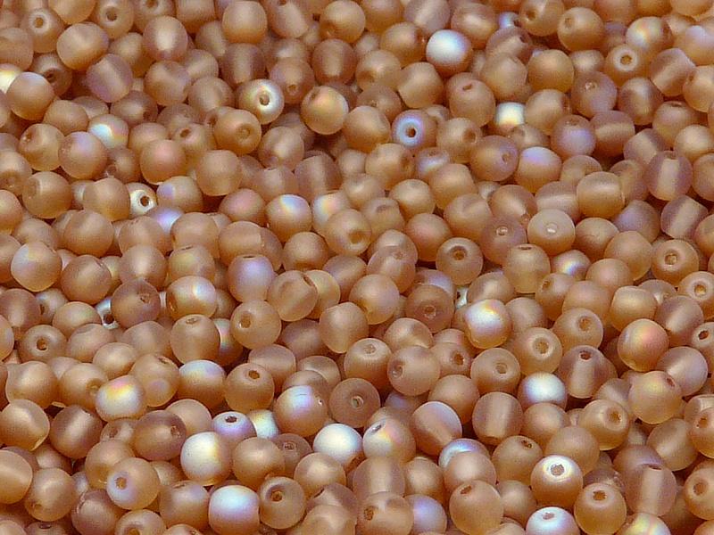 100 St. Gepresste Perlen rund 4mm, Kristall matt Orange schimmernd, Tschechisches Glas