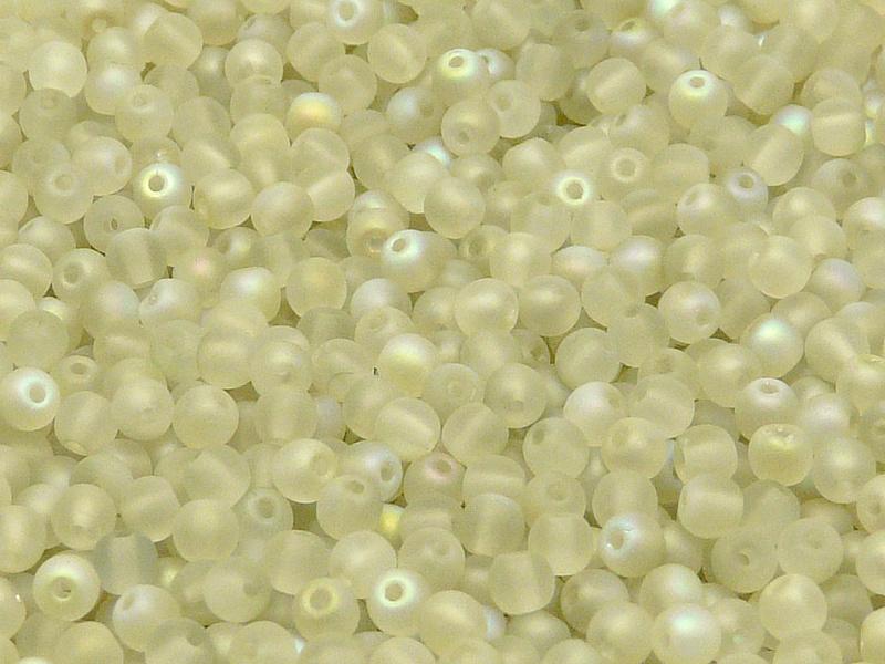 100 St. Gepresste Perlen rund 4mm, Kristall matt Grün schimmernd, Tschechisches Glas