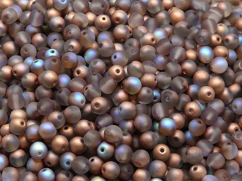 100 St. Gepresste Perlen rund 4mm, Kristall matt Kupfer schimmernd, Tschechisches Glas