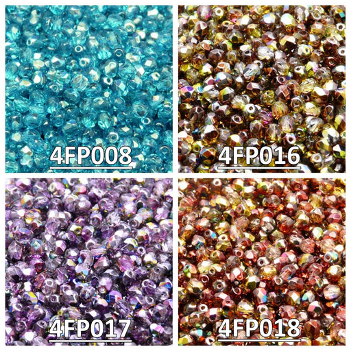 1 St. Set Fire Polished Glasperlen rund 4mm - 4 Farben (4FP008 4FP016 4FP017 4FP018), Tschechisches Glas