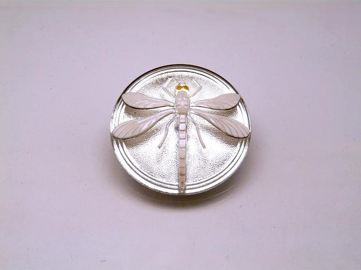 1 St. Tschechischer Glascabochon, Kristall mit weißen Libelle (glatte Rückseite), handbemalt, Größe 8 (18 mm)