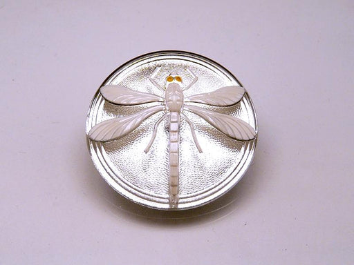 1 St. Tschechischer Glascabochon, Kristall mit weißen Libelle (glatte Rückseite), handbemalt, Größe 14 (32 mm)
