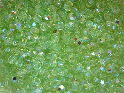 50 St. Fire Polished facettierte Glasperlen Rund 5mm, Grün Peridot AB hell, Tschechisches Glas