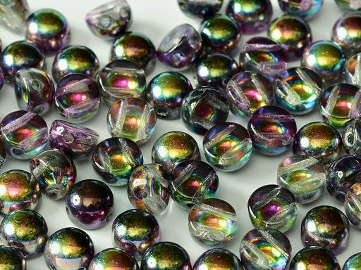 Gepresste Perlen Cabochon 6mm 2-Loch Metallic Mix Tschechisches Glas Farbe_Gold Farbe_ Multicolored