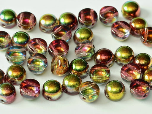 Gepresste Perlen Cabochon 6mm 2-Loch Altgold Tschechisches Glas Farbe_Gold