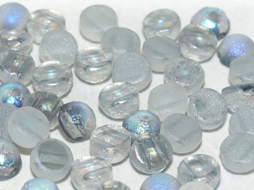 Gepresste Perlen Cabochon 6mm 2-Loch Kristall geätzt Azuro voll Tschechisches Glas Farbe_Blue Farbe_ Grey