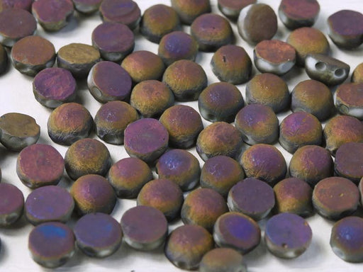 Gepresste Perlen Cabochon 6mm Kreide Kupfer schimmernd  Tschechisches Glas Farbe_Brown Farbe_ Multicolored