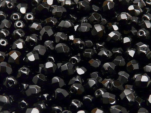 50 St. Fire Polished facettierte Glasperlen Rund 6mm, Jet Schwarz, Tschechisches Glas