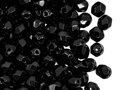 50 St. Fire Polished facettierte Glasperlen Rund 6mm, Jet Schwarz, Tschechisches Glas