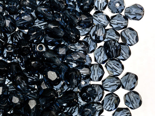 50 Stück Fire Polished facettierte Perlen rund, 6 mm, Montana, Tschechisches Glas