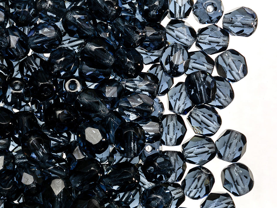 50 Stück Fire Polished facettierte Perlen rund, 6 mm, Montana, Tschechisches Glas