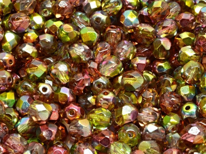 1 St. Fire Polished Glasperlen Set rund 3mm, 4mm, 6mm, 8mm, Kristall Magic Rot Gelb, Tschechisches Glas