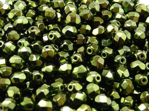 50 St. Fire Polished facettierte Glasperlen Rund 6mm, Jet Grün Luster, Tschechisches Glas
