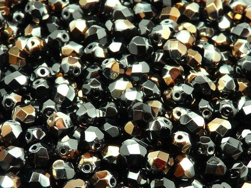 50 St. Fire Polished facettierte Glasperlen Rund 6mm, Jet Salentinit, Tschechisches Glas