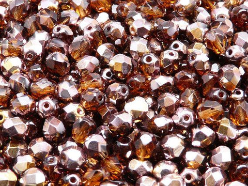 50 St. Fire Polished facettierte Glasperlen rund 6mm, Topas Capri Gold dunkel, Tschechisches Glas