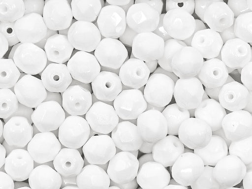 50 St. Fire-Polished Facettiert Perlen Rund 6mm, Böhmische Glas, Weiß Kreide