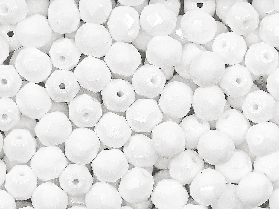 50 St. Fire-Polished Facettiert Perlen Rund 6mm, Böhmische Glas, Weiß Kreide