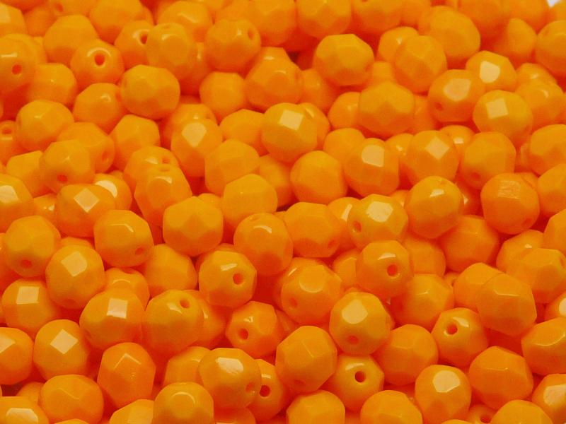 50 St. Fire-Polished Facettiert Perlen Rund 6mm, Böhmische Glas, Opak Orange