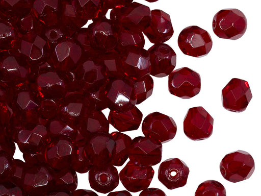 50 St. Fire Polished facettierte Glasperlen Rund 6mm, Dunkler Rubin (Granat), Tschechisches Glas