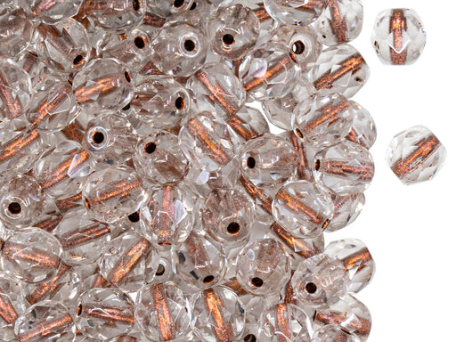 50 pcs Fire Polished facettierte Glasperlen rund 6 mm, Kristall mit verkupfertem Loch , Tschechisches Glas (Fire Polished Beads)