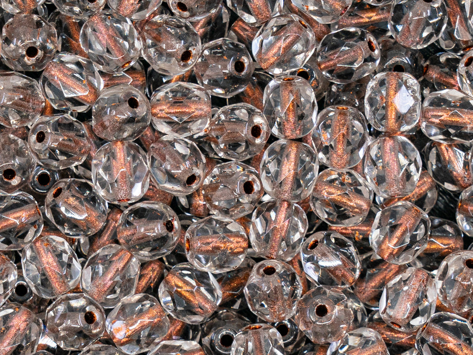 50 pcs Fire Polished facettierte Glasperlen rund 6 mm, Kristall mit verkupfertem Loch , Tschechisches Glas (Fire Polished Beads)