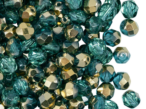 50 pcs Fire Polished facettierte Glasperlen rund 6 mm, Kristall Aquamarin Bernstein, Tschechisches Glas (Fire Polished Beads)