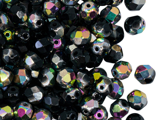 Fire Polished facettierte Glasperlen rund 6 mm Jet Black Glasmalerei Tschechisches Glas  Farbe_