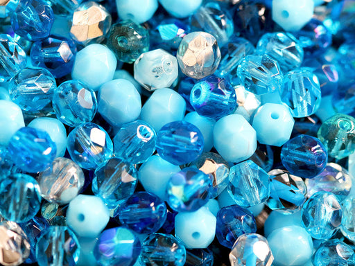 50 pcs Fire Polished facettierte Glasperlen rund 6 mm, Mischen Sie Aqua, Tschechisches Glas (Fire Polished Beads)