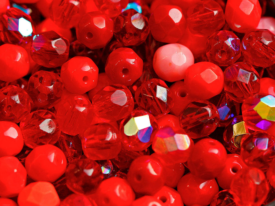 50 pcs Fire Polished facettierte Glasperlen rund 6 mm, Mischen Rot, Tschechisches Glas (Fire Polished Beads)