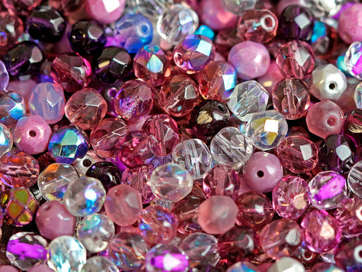 50 pcs Fire Polished facettierte Glasperlen rund 6 mm, Lila Mischen, Tschechisches Glas (Fire Polished Beads)