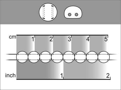 100 pcs Gepresste Perlen Cabochon 6mm, 2-Loch, Aluminium Silber geätzt, Tschechisches Glas (2-Hole Cabochon Beads)