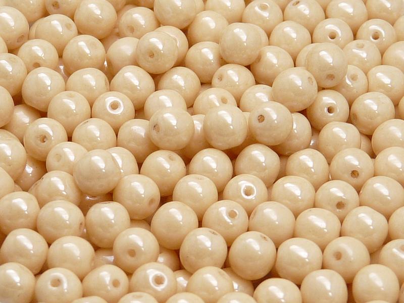 50 St. Runde Gepresste Perlen 6mm, Böhmisches Glas, Opak Beige Keramik Look