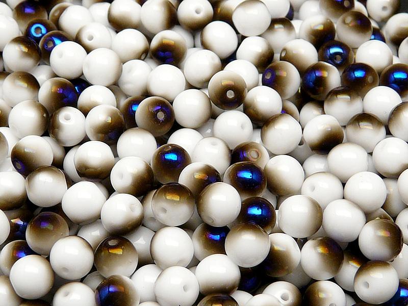 50 St. Runde Gepresste Perlen 6mm, Böhmisches Glas, Kalkweiß Azuro