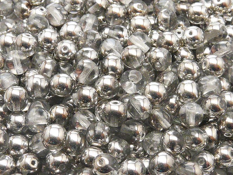 50 St. Runde Gepresste Perlen 6mm, Böhmisches Glas,Kristall-Labrador (Kristall-Silber)