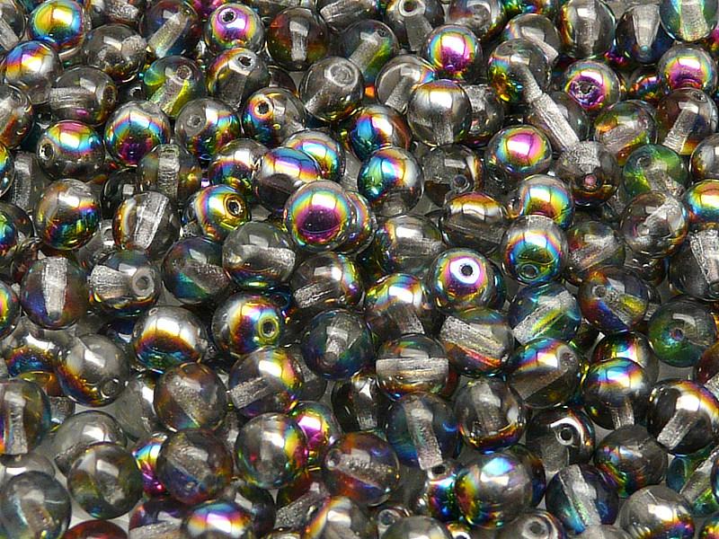 50 St. Runde Gepresste Perlen 6mm, Böhmisches Glas,Kristall Vitrail