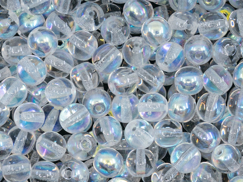 50 St. Runde Gepresste Perlen 6mm, Böhmisches Glas,Kristall AB