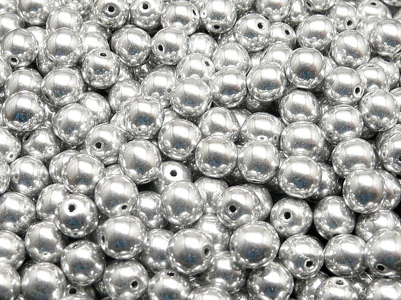 50 St. Runde Gepresste Perlen 6mm, Böhmisches Glas,Kristall Full Labrador (Silber Metallic)