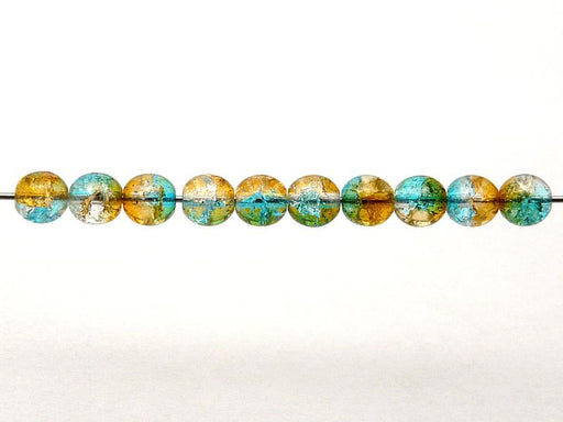 50 St. Runde Perlen 6 mm, Crystal Orange Aqua Blue Two Tone Luster, Böhmische Glas