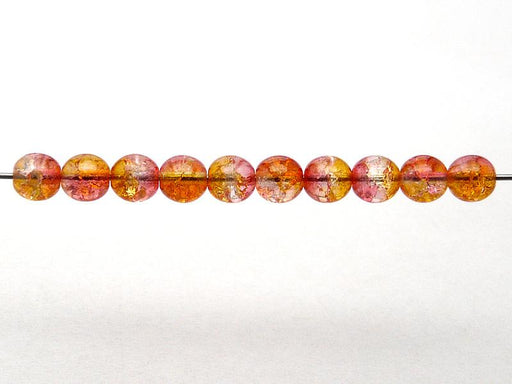 50 St. Runde Perlen 6 mm, Crystal Red orange Two Tone Luster, Böhmische Glas