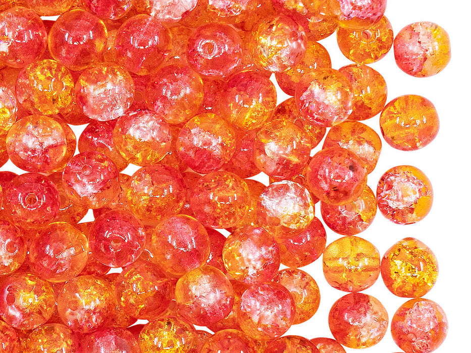 50 St. Runde Perlen 6 mm, Crystal Red orange Two Tone Luster, Böhmische Glas