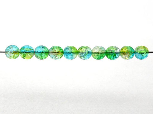 50 St. Runde Perlen 6 mm, Crystal Green Aqua Blue Two Tone Luster, Böhmische Glas