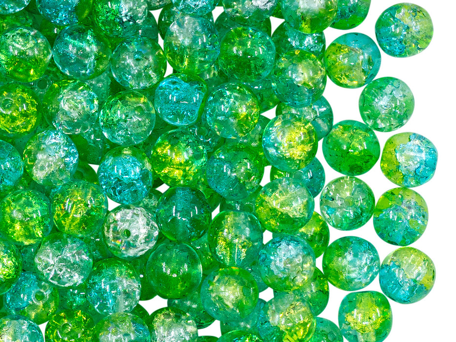 50 St. Runde Perlen 6 mm, Crystal Green Aqua Blue Two Tone Luster, Böhmische Glas