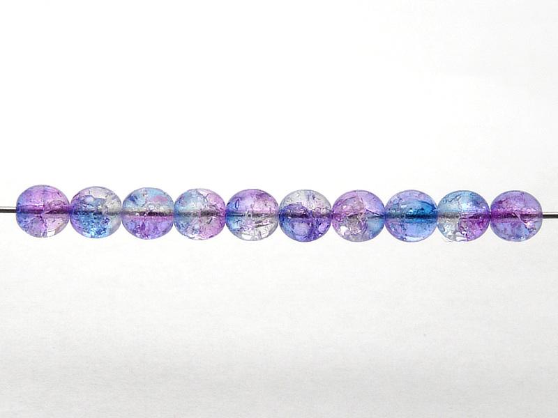 50 St. Runde Perlen 6 mm, Kristall Aqua-Blau-Violett Two Tone Luster, Böhmische Glas