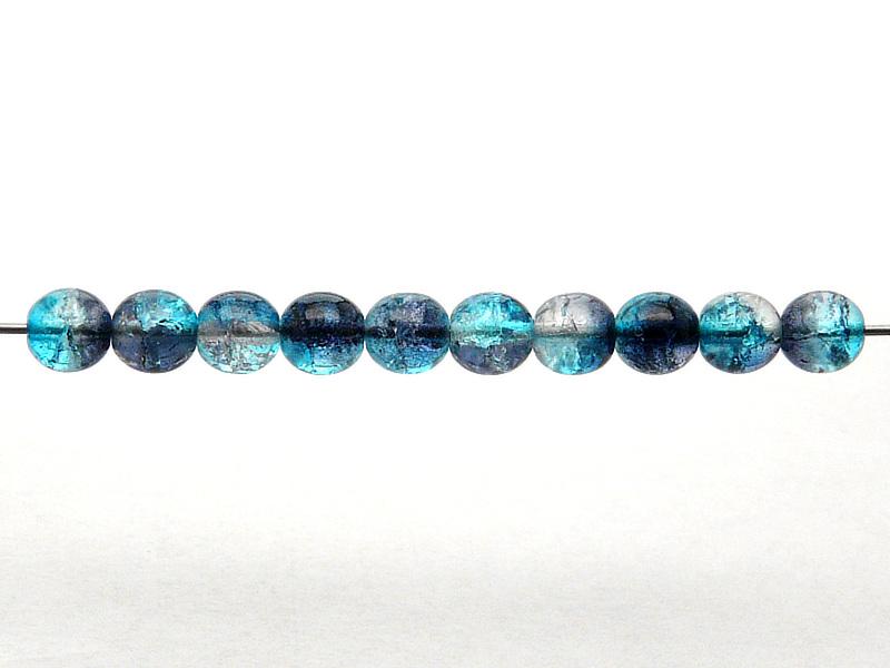 50 St. Runde Perlen 6 mm, Kristall Aqua-Blau-Cobalt Two Tone Luster, Böhmische Glas