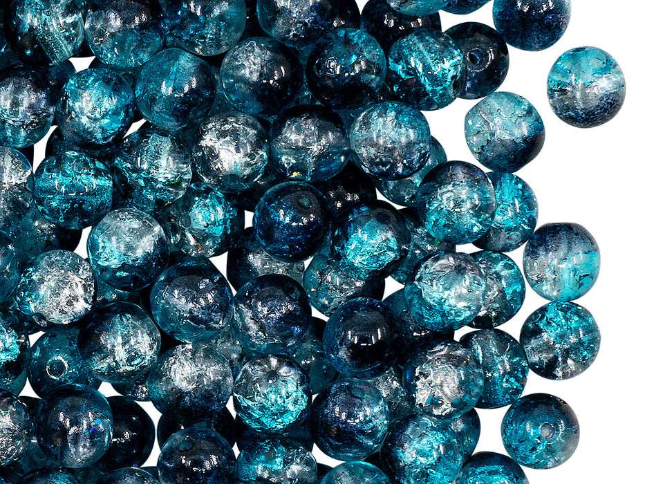 50 St. Runde Perlen 6 mm, Kristall Aqua-Blau-Cobalt Two Tone Luster, Böhmische Glas