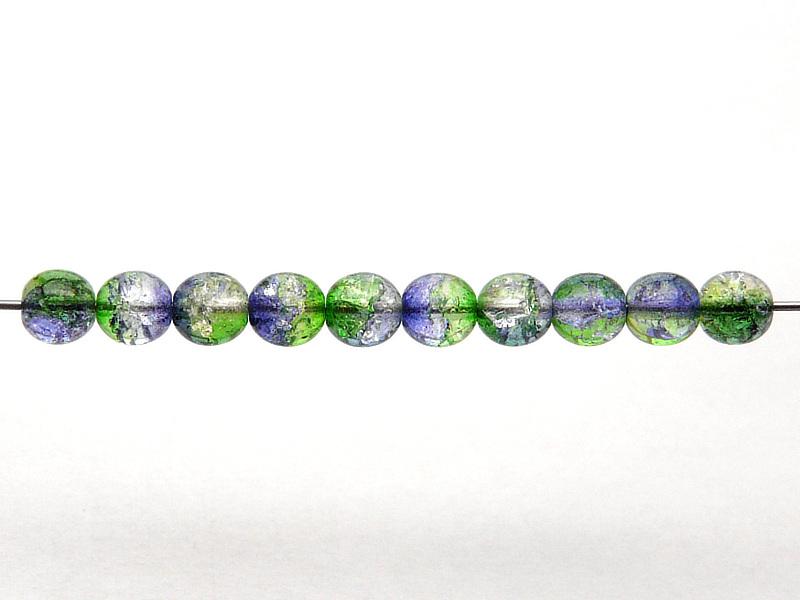 50 St. Runde Perlen 6 mm, Crystal Green Cobalt Two Tone Luster, Böhmische Glas